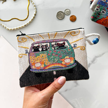 Boho Coin Purse, Cat Design Purse, Cute Pouch