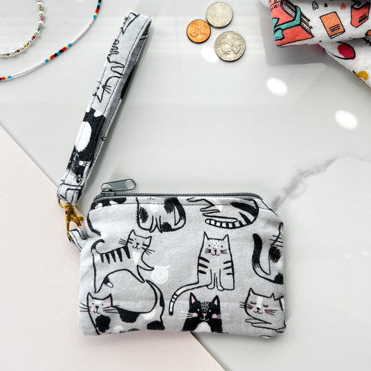 Cat Design Zipper Pouch with Wristlet, Cute Zipper Pouch