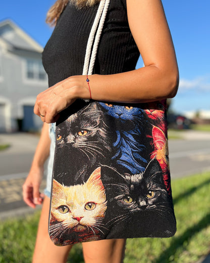 Tote Bag with Cat Design, Cute Christmas Gifts, Woven Fabric Bag