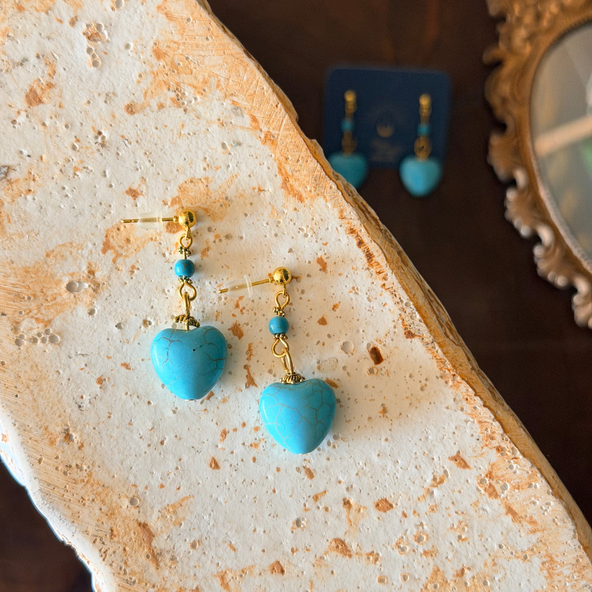 Heart Shaped Earrings, Stone Earrings, Handcrafted Earrings