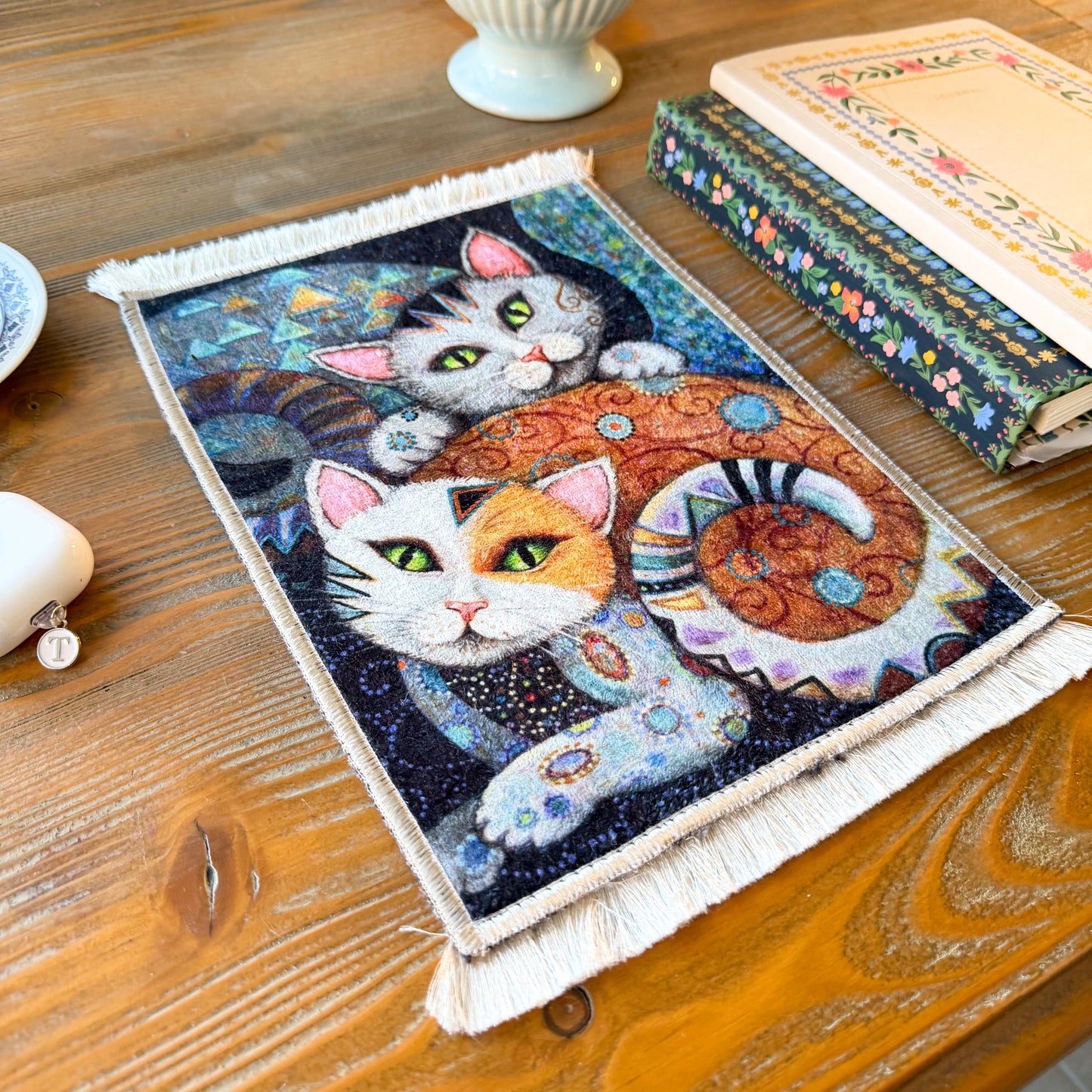 Cute Miniature Rug, Gift for Cat Mom, Office Decor