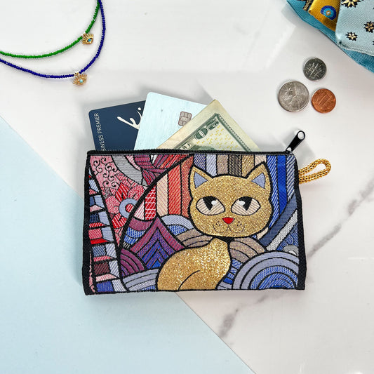 Cat Design Coin Purse, Small Coin Purse, Fabric Pouch