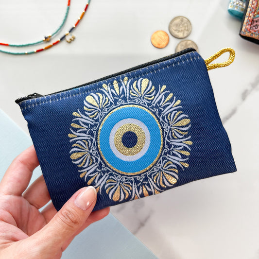 Handmade Pouch, Boho Coin Purse, Evil Eye