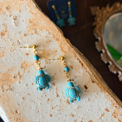 Handmade Turquoise Turtle Earrings, Boho Jewelry. Sea Life