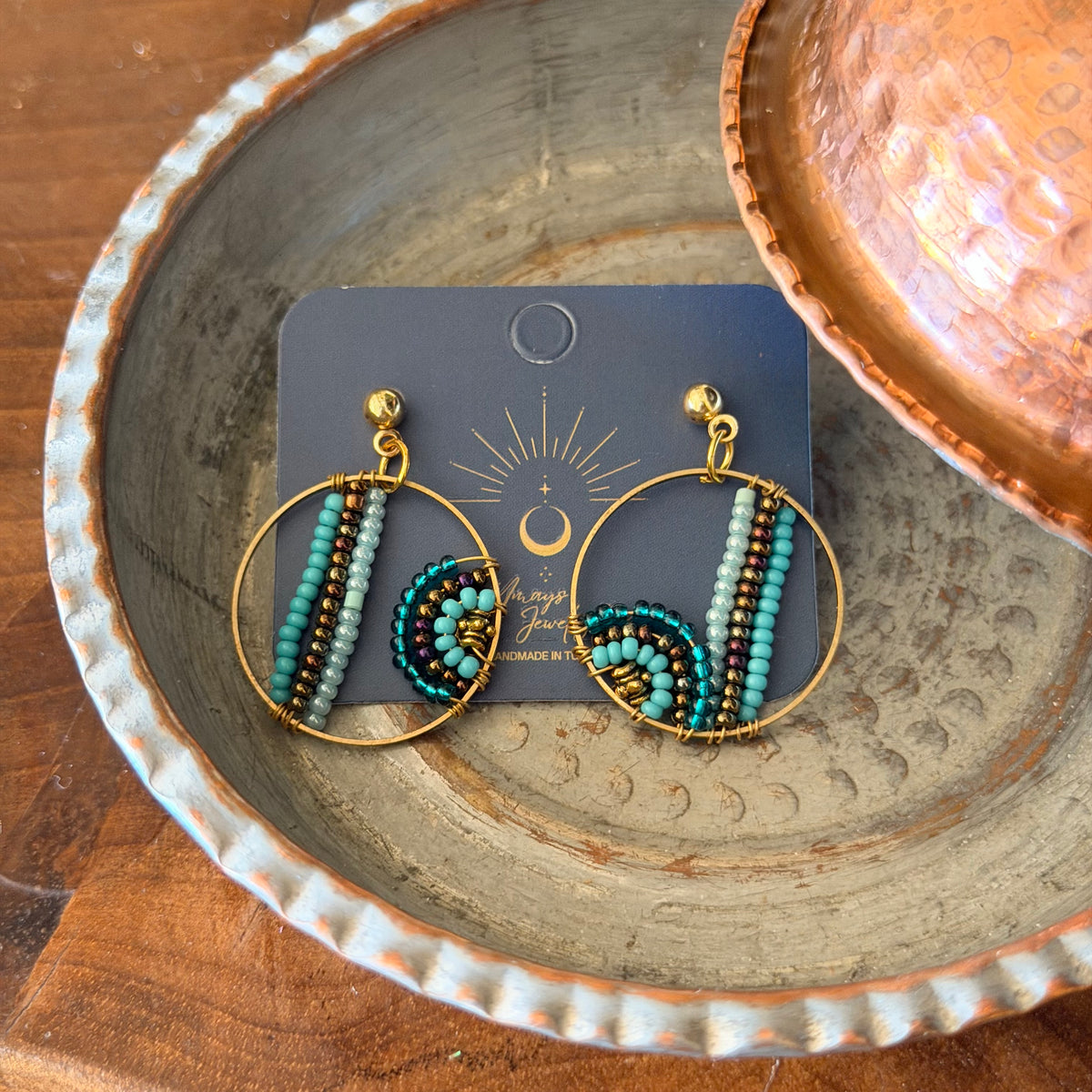 Hoop Earrings, Handmade Jewelry, Round Beaded Earrings