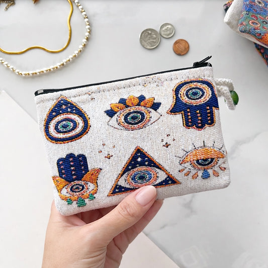 Evil Eye Coin Purse, Bohemian Coin Purse, Fabric Pouch