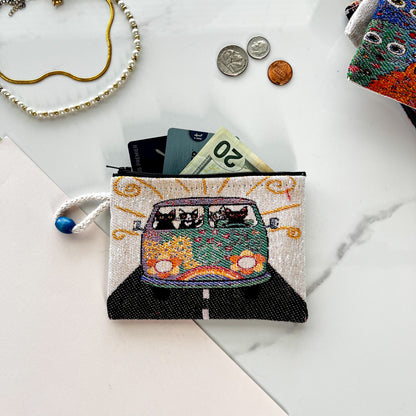 Boho Coin Purse, Cat Design Purse, Cute Pouch