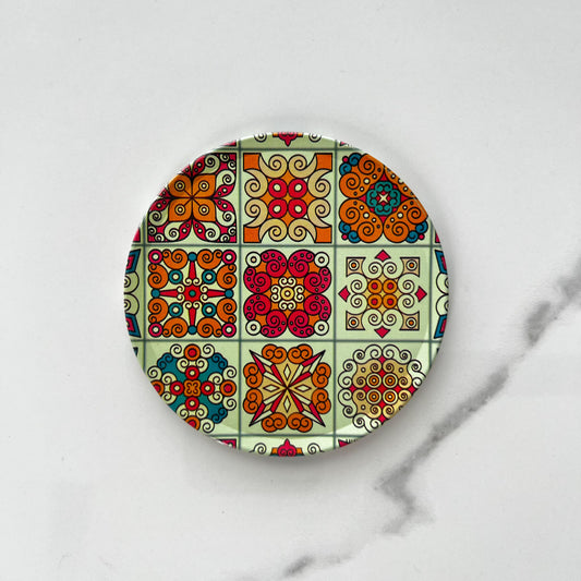 Moroccan Tile Style Tin Coaster, Bohemian Coaster