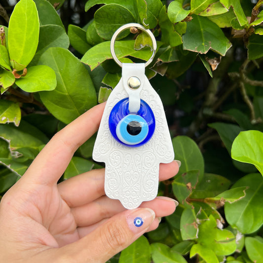Leather Keychain, Evil Eye Keyring, Boho Keychain