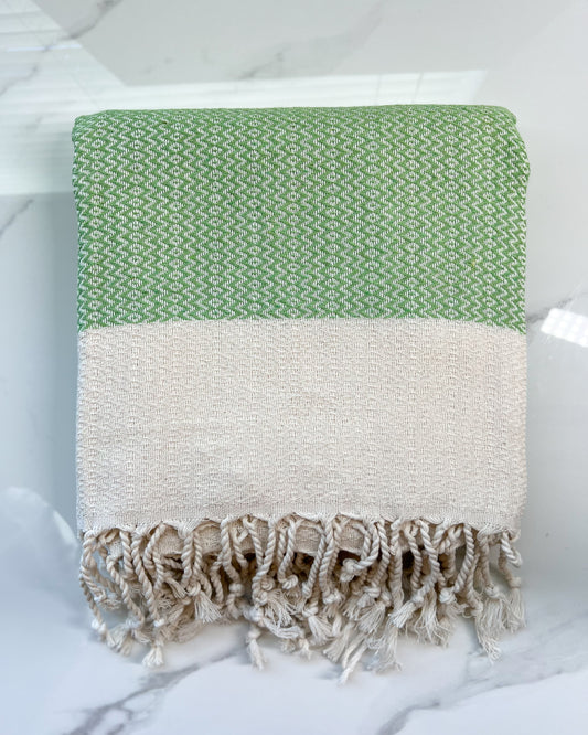 Green Turkish Towel, Beach Towel, Organic Cotton Towel