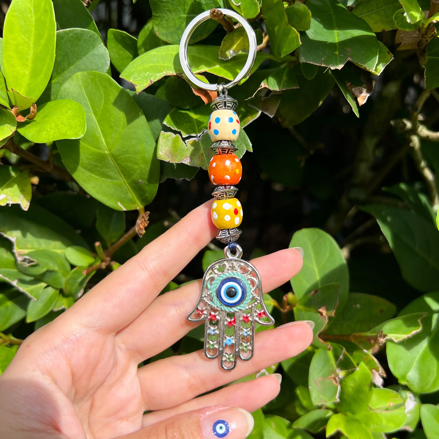 Handmade Keychain with Charm, Hamsa Hand Keyring