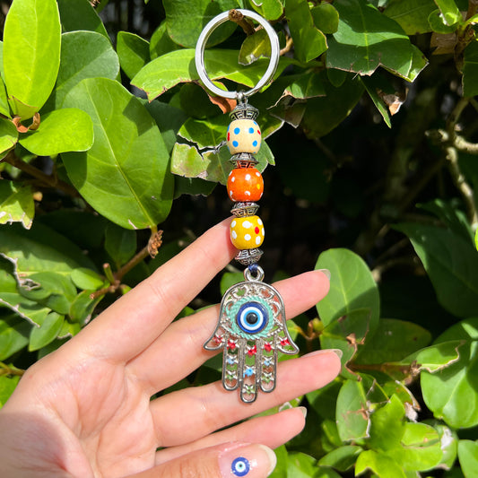 Handmade Keychain with Charm, Hamsa Hand Keyring