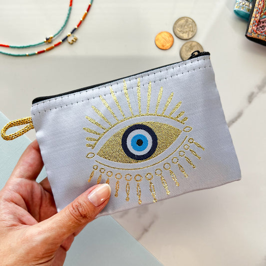 Evil Eye Zipper Pouch, Handmade Coin Purse