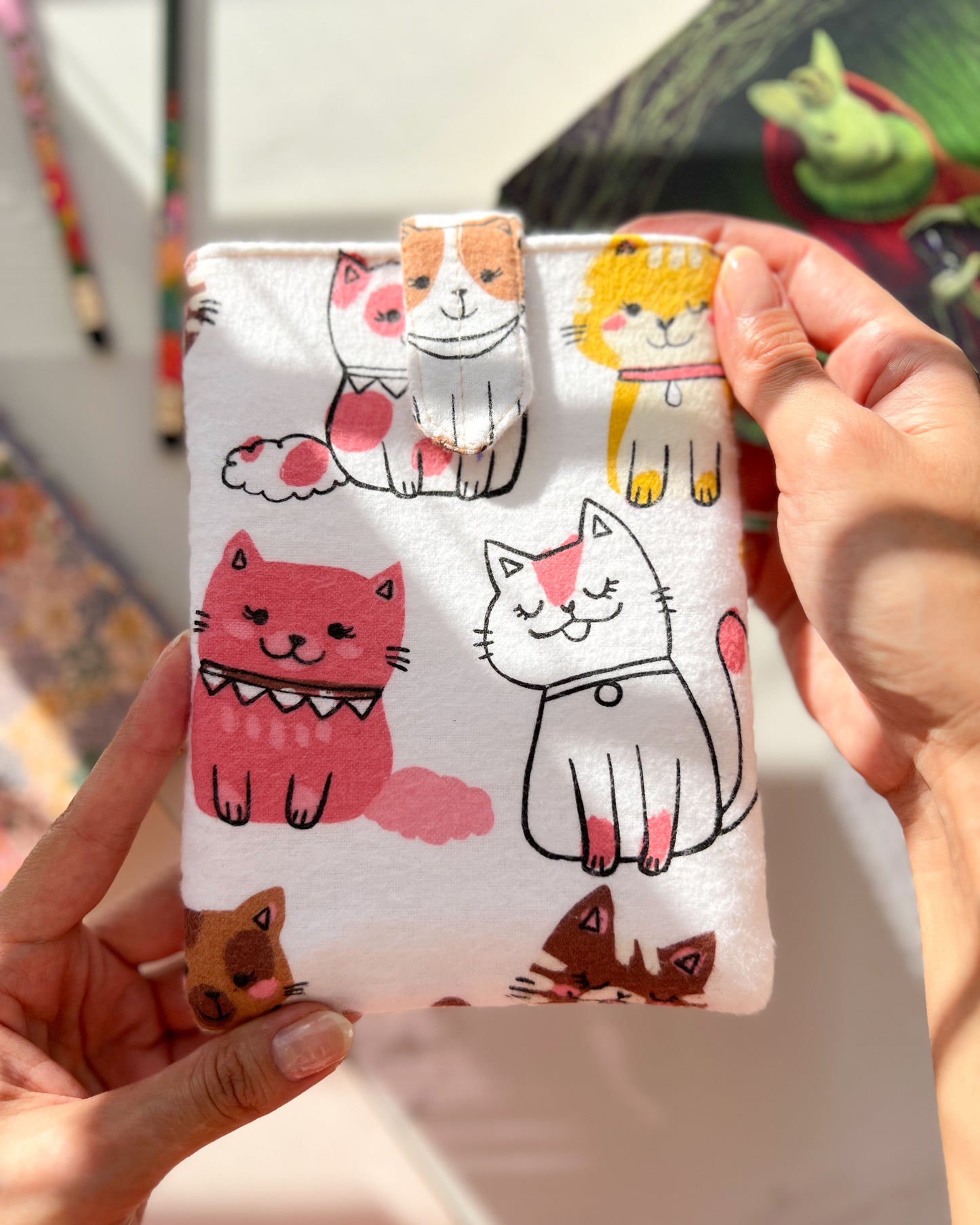 Book Sleeve, Kindle Sleeve, Gift for Booklover and Cat Mom