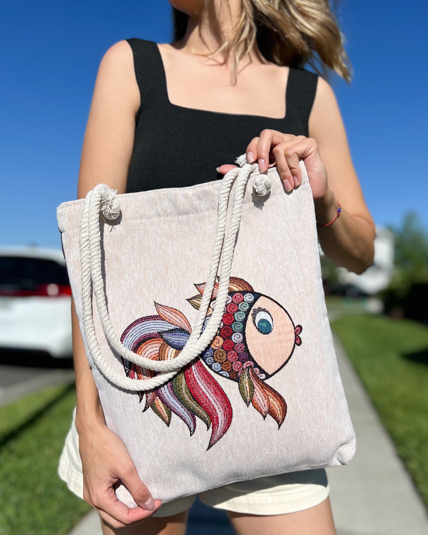 Cute Tote Bag, Fish Tote Bag, Beach Bags