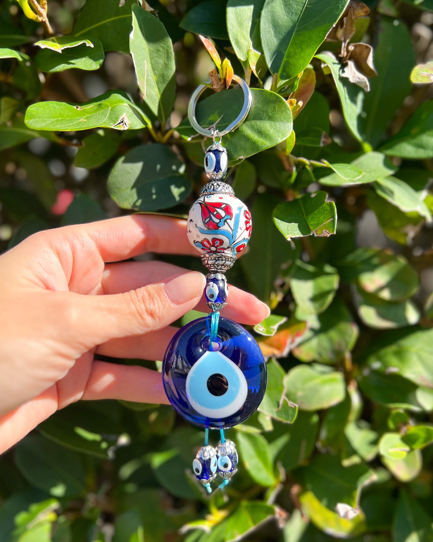 Evil Eye Keychain with Handpainted Ceramic Ball, Boho Keychain