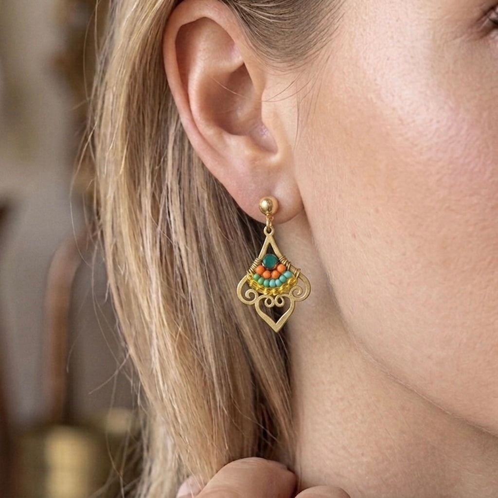 Wire-Woven Earrings, Handmade Beaded Earrings