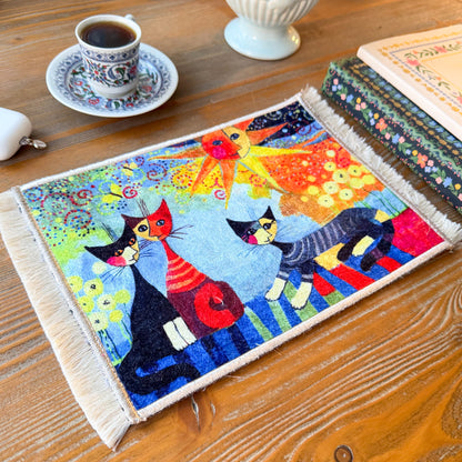 Cat Design Miniature Rug, Decorative Rug Mousepad