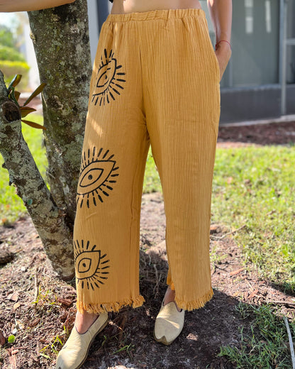 Evil Eye Pants, Muslin Pants, Cotton Bohemian Pants