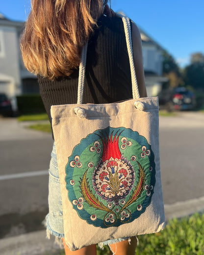 Floral Tote Bag, Tulip Pattern Tote Bag