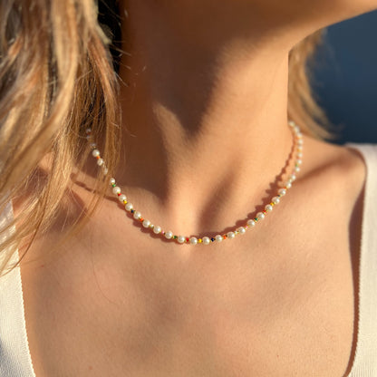 Glass Beaded Choker: Pearl Boho Necklace