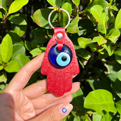 Hamsa Hand Keyring, Evil Eye Keychain, Leather Keychain