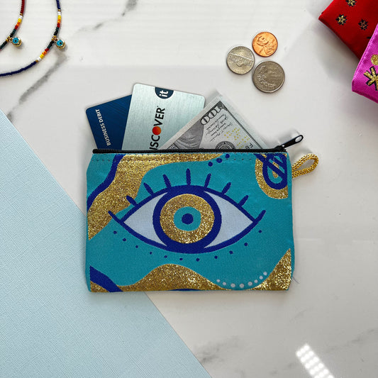 Evil Eye Coin Purse, Fabric Zippered Pouch, Small Pouch