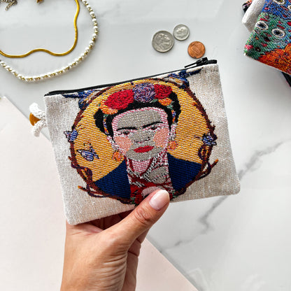 Frida Kahlo Coin Purse, Bohemian Fabric Pouch, Boho Gifts for Women