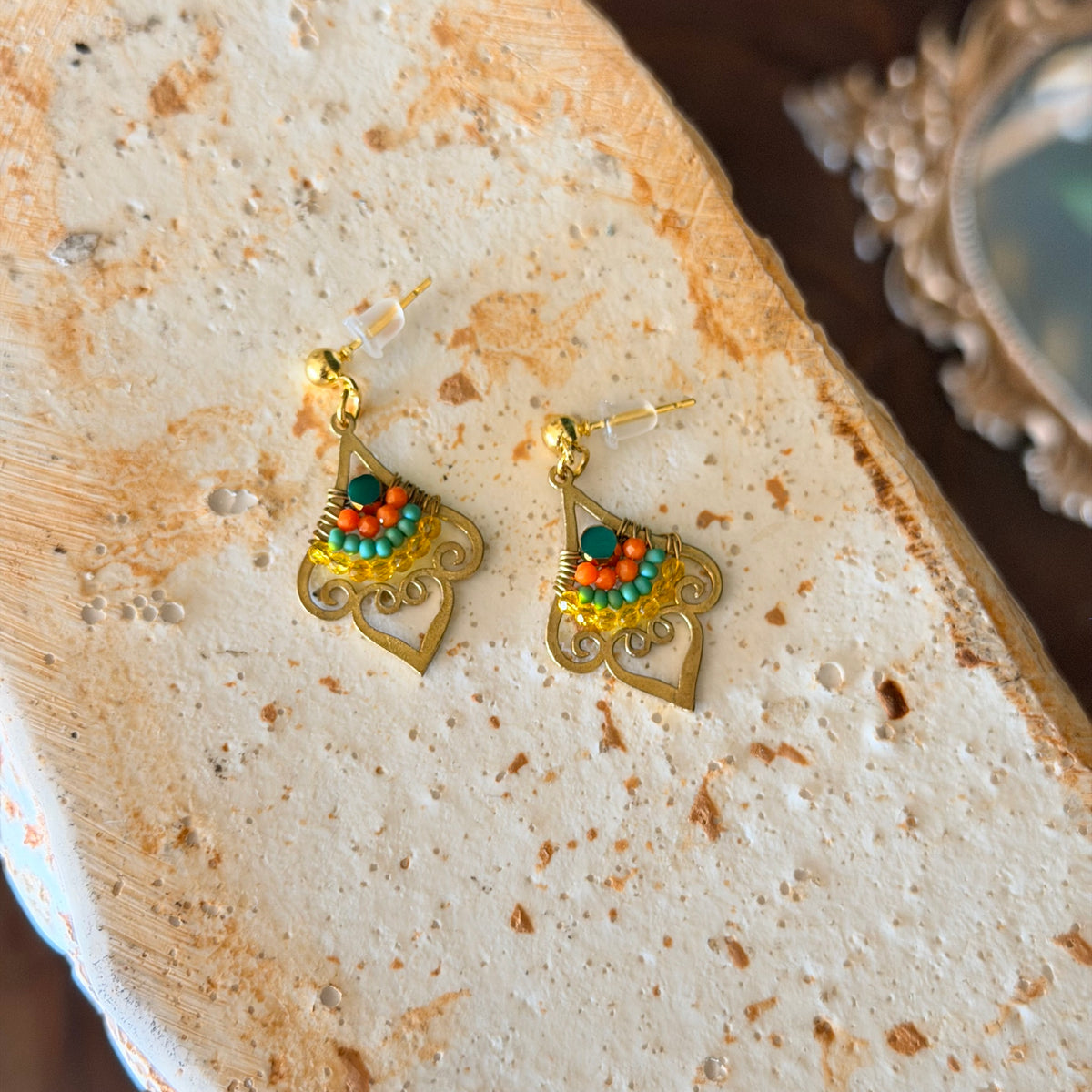 Wire-Woven Earrings, Handmade Beaded Earrings