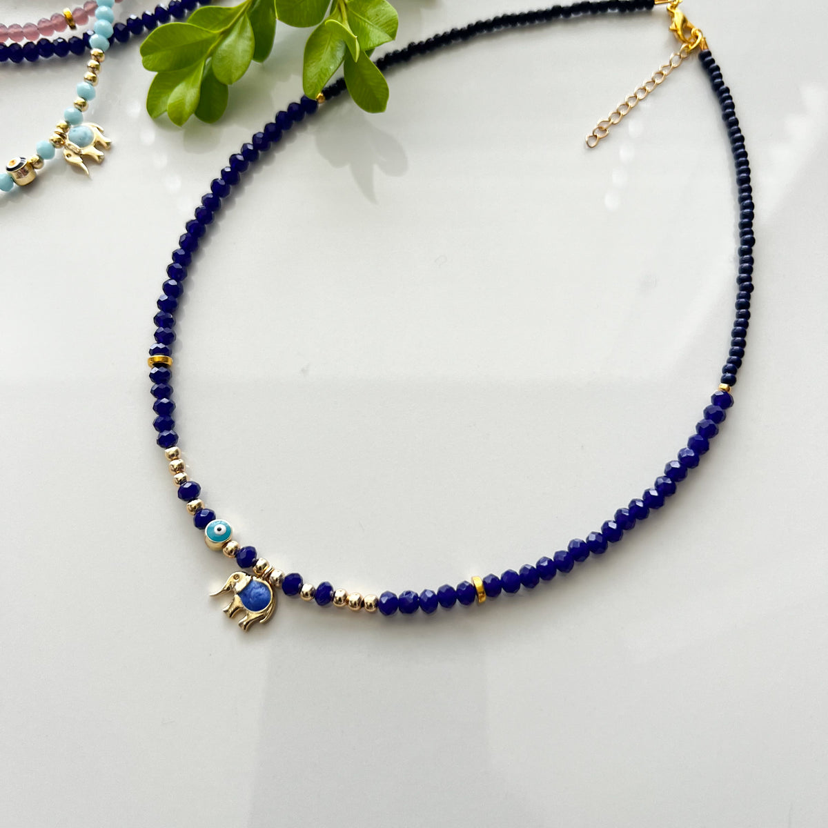 Evil Eye Beaded Choker: Boho Elephant Charm Necklace
