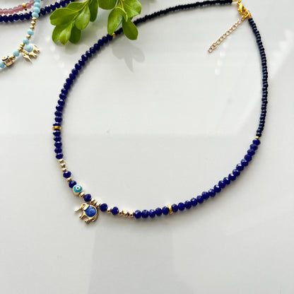 Evil Eye Beaded Choker: Boho Elephant Charm Necklace