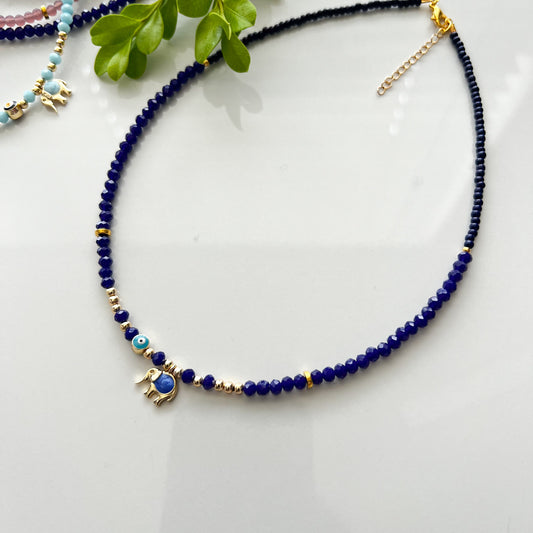 Evil Eye Beaded Choker: Boho Elephant Charm Necklace