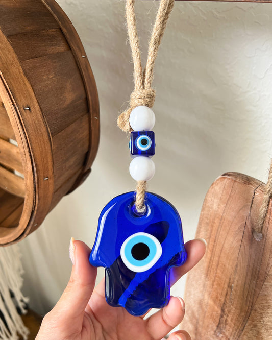 Hamsa Hand Evil Eye, Boho Wall Decor, Glass Evil Eye