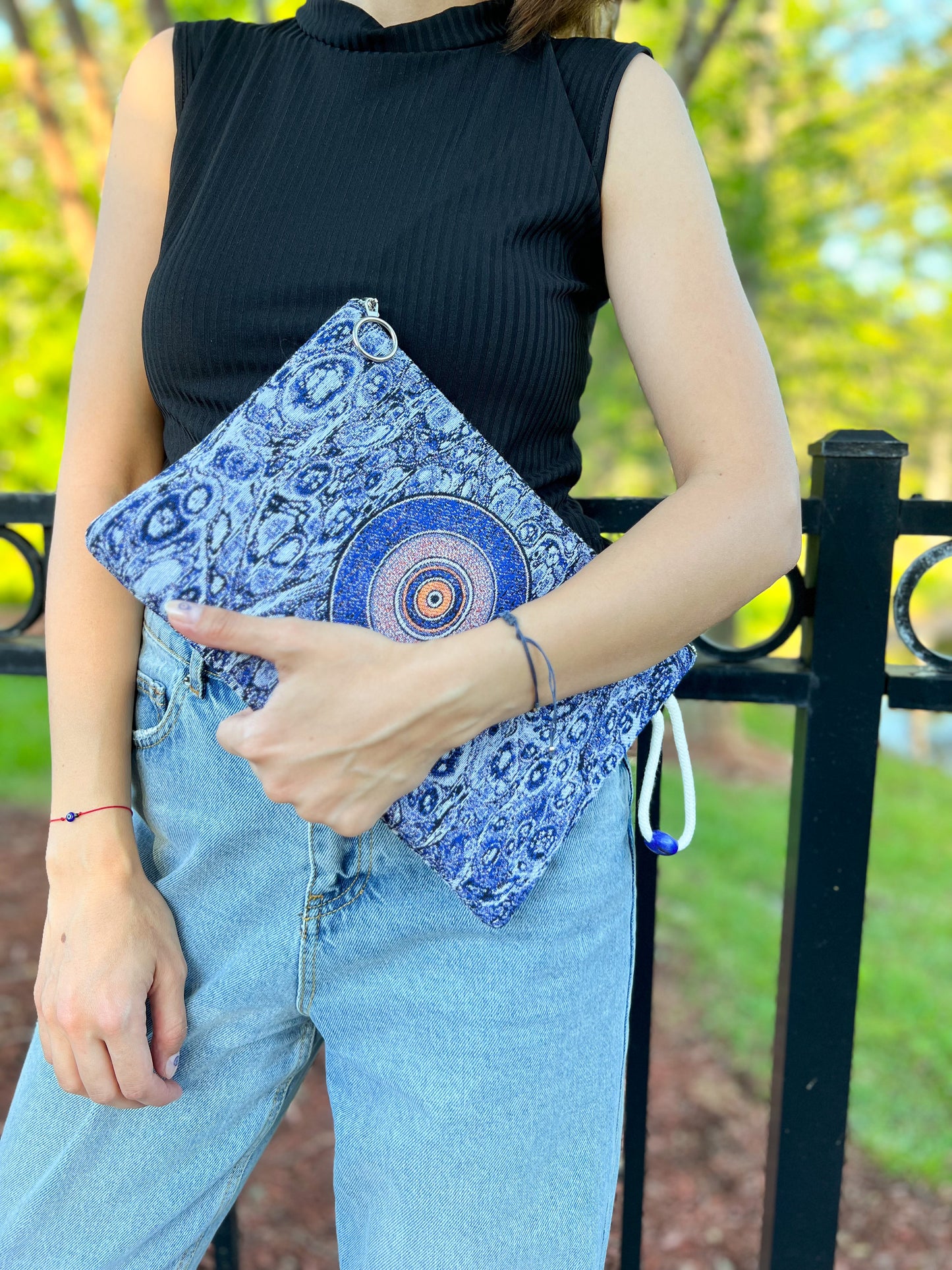 Slim Clutch Bag, Boho Clutch With Wristlet, Handmade Clutch