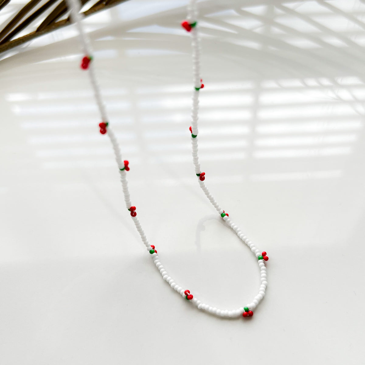 Cherry Beaded Necklace Seed Bead Choker Cherry Beaded Necklace Dainty White Necklace Everyday Boho Jewelry Trendy Cherry Charm