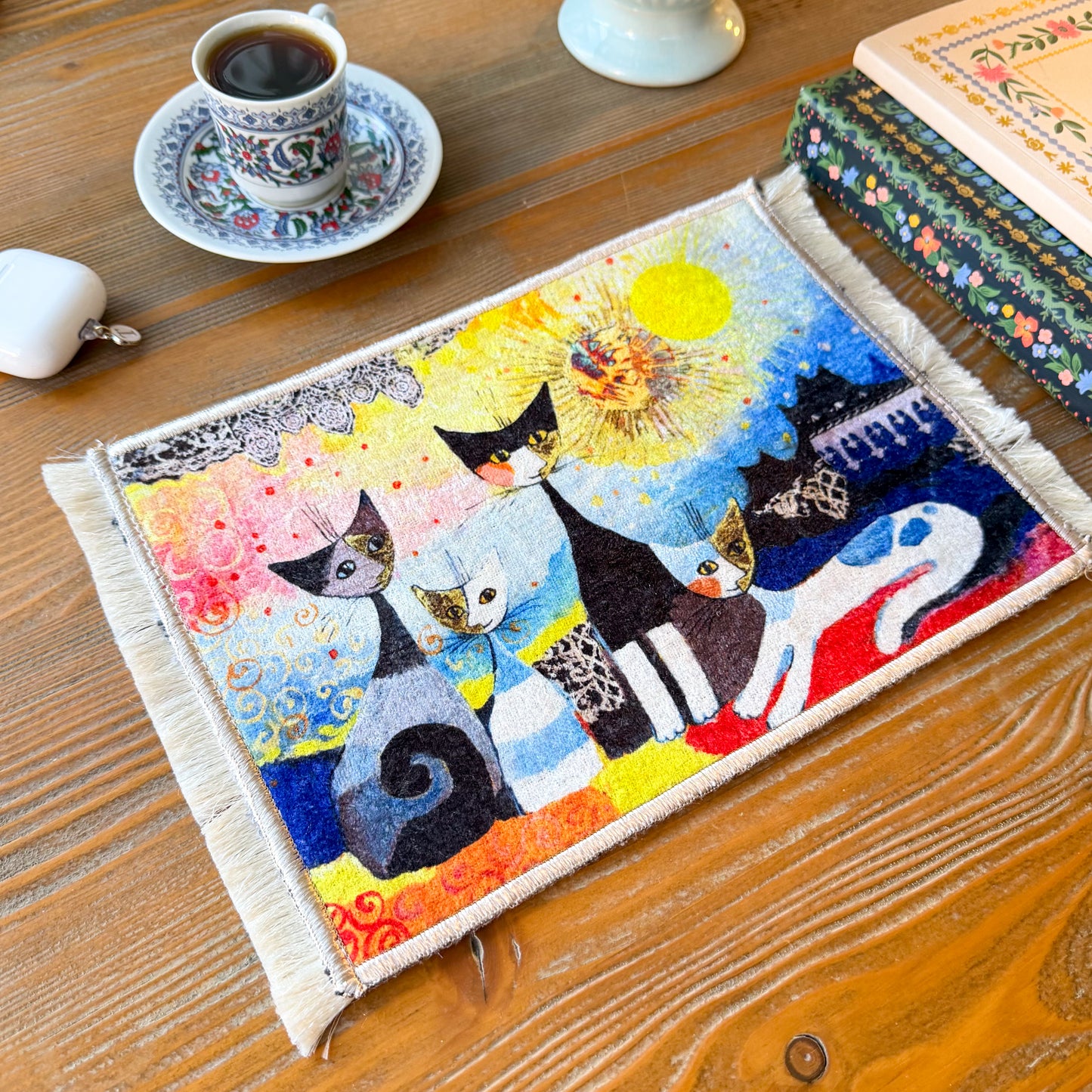 Small Mousepad, Cat Design Miniature Rug