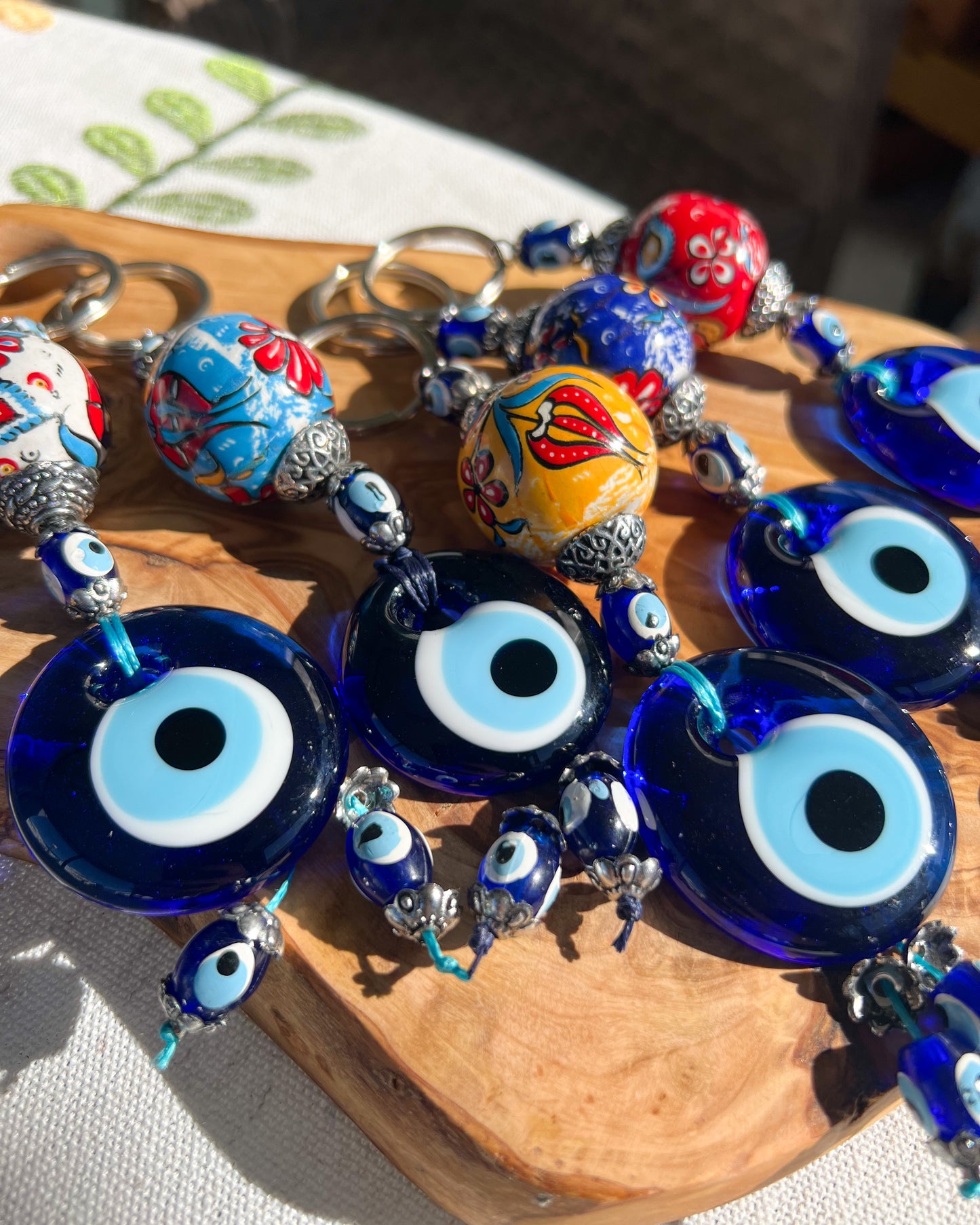 Evil Eye Keychain with Handpainted Ceramic Ball, Boho Keychain