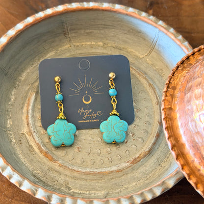Star Shaped Earring, Turquoise Stone Earring, Handmade Earrings