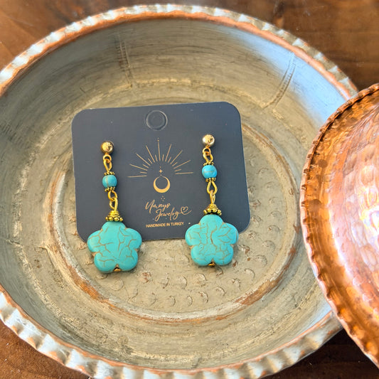 Star Shaped Earring, Turquoise Stone Earring, Handmade Earrings