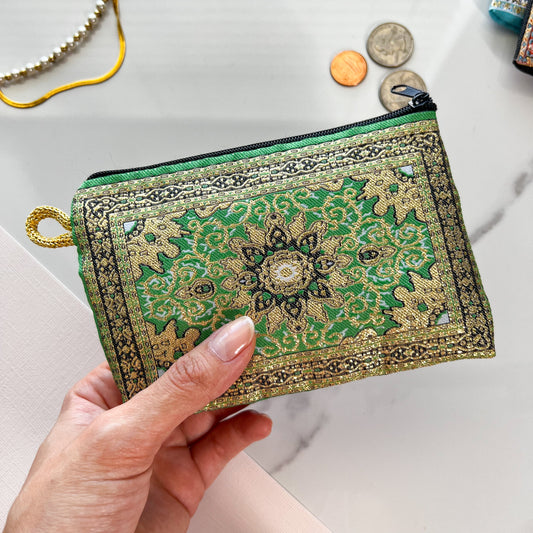 Green Handmade Pouch, Coin Purse for Women