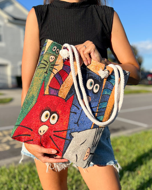 Cute Shoulder Bag, Women's Tote Bag, Cat Design Bag