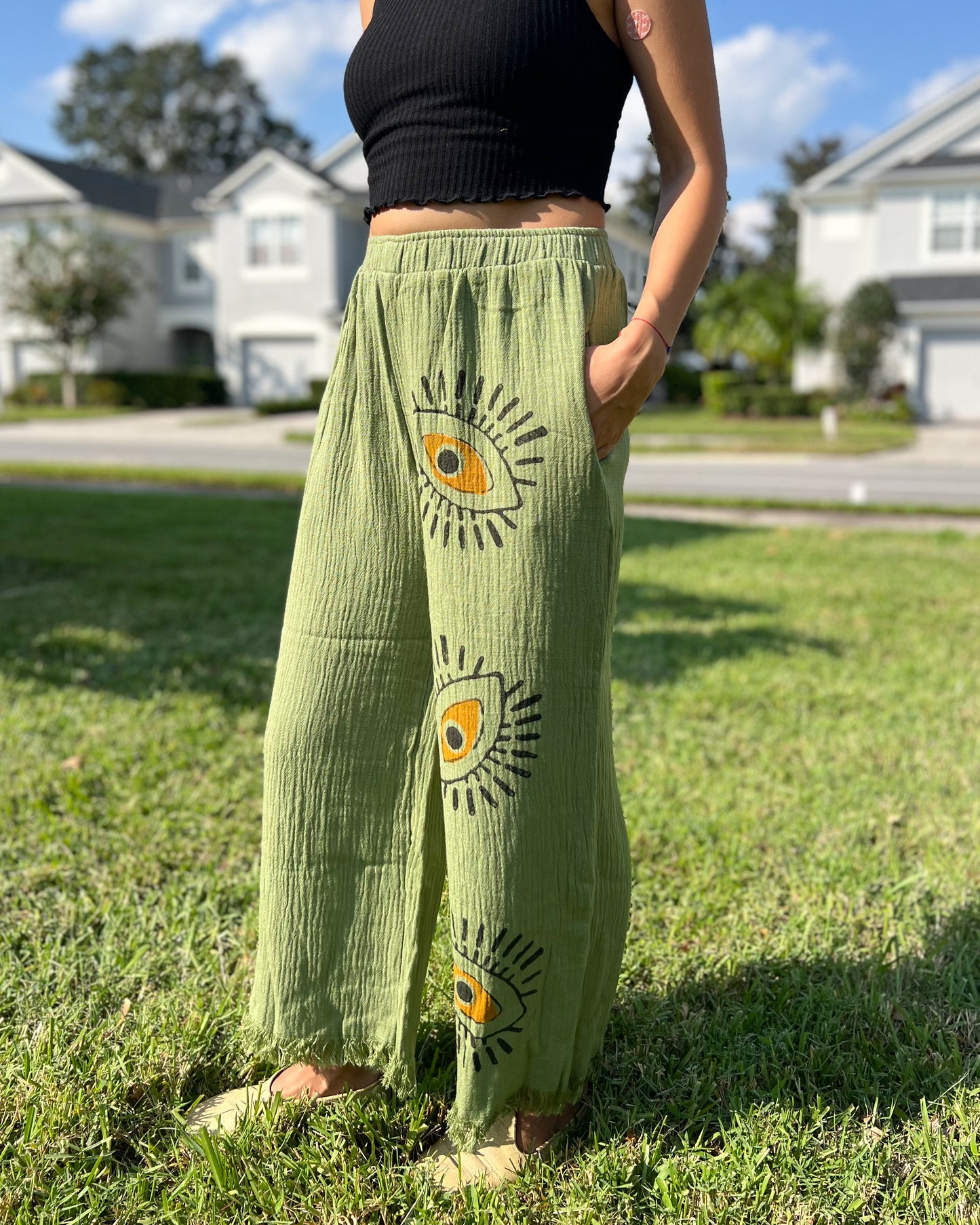 Evil Eye Pants, Handmade Pants, Yoga Pants, Boho Pants