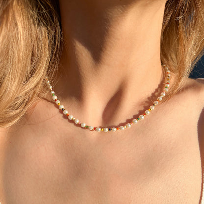 Glass Beaded Choker: Pearl Boho Necklace