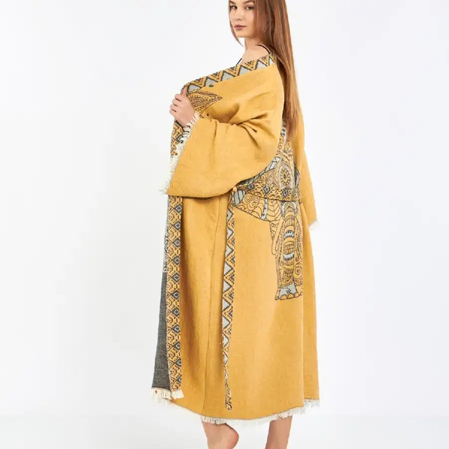 Elephant Kimono, Long Boho Kimono Kaftan