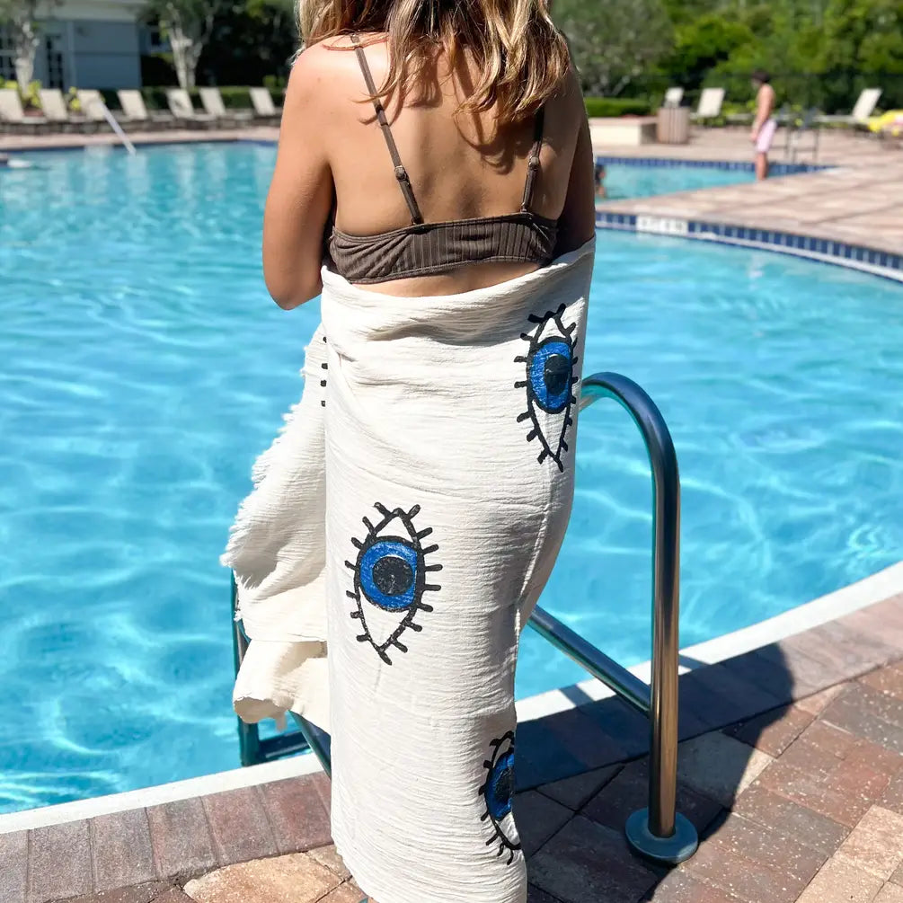 Luxury Cotton Towel, Beach Towel, Evil Eye Towel