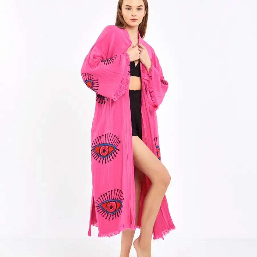 Evil Eye Kimono, Block Print Robe, Organic Cotton Kimono