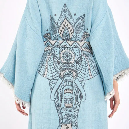 Blue Kimono, Boho Robe, Kaftan Kimono, Jacquard Kimono