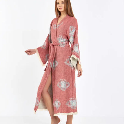 Evil Eye Kimono, Cotton Jacquard Fabric Kimono, Long Kaftan