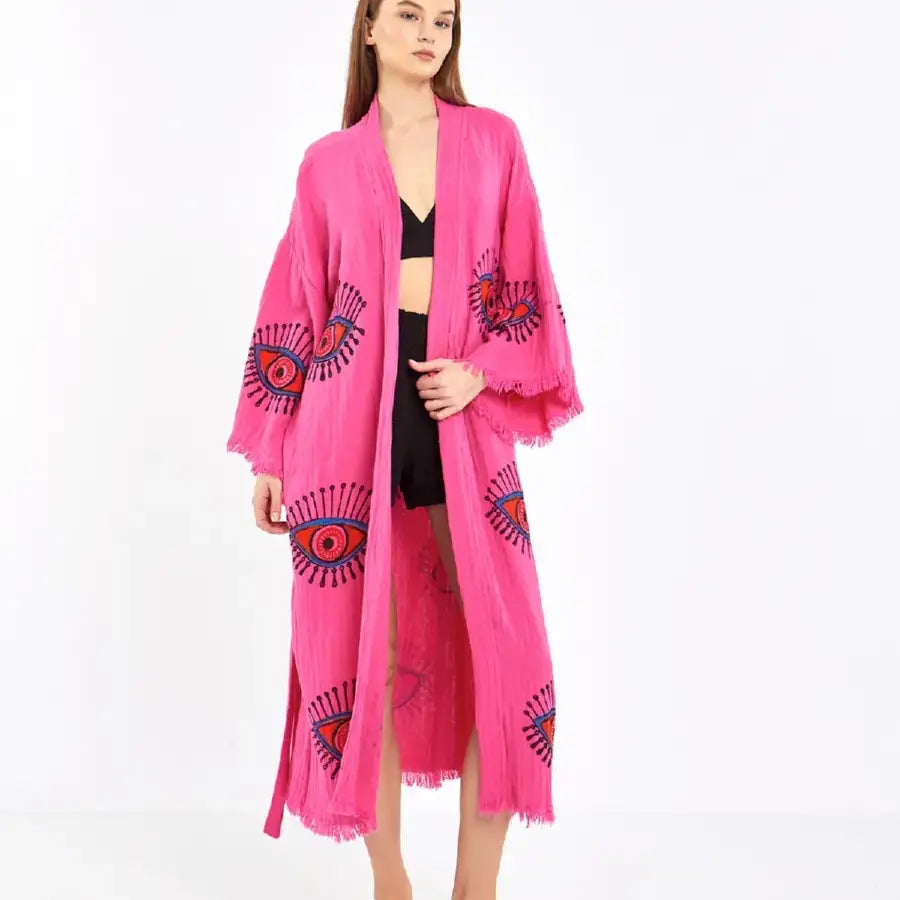 Evil Eye Kimono, Block Print Robe, Organic Cotton Kimono