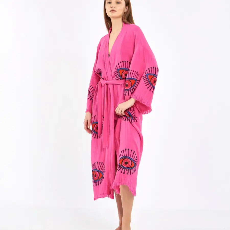 Evil Eye Kimono, Block Print Robe, Organic Cotton Kimono